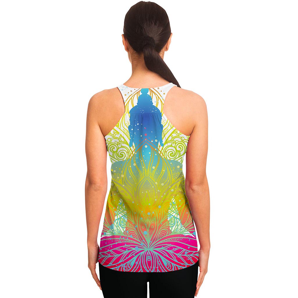 Colorful Buddha Lotus Print Women's Racerback Tank Top