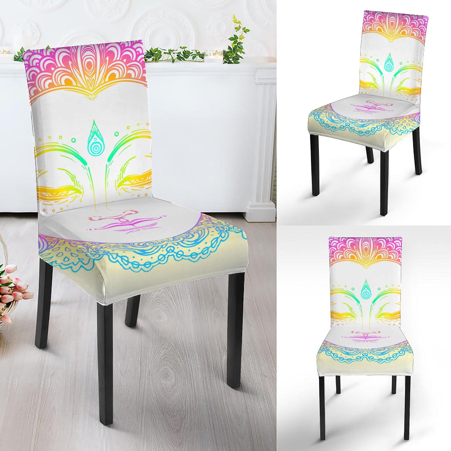 Colorful Buddha Mandala Print Dining Chair Slipcover