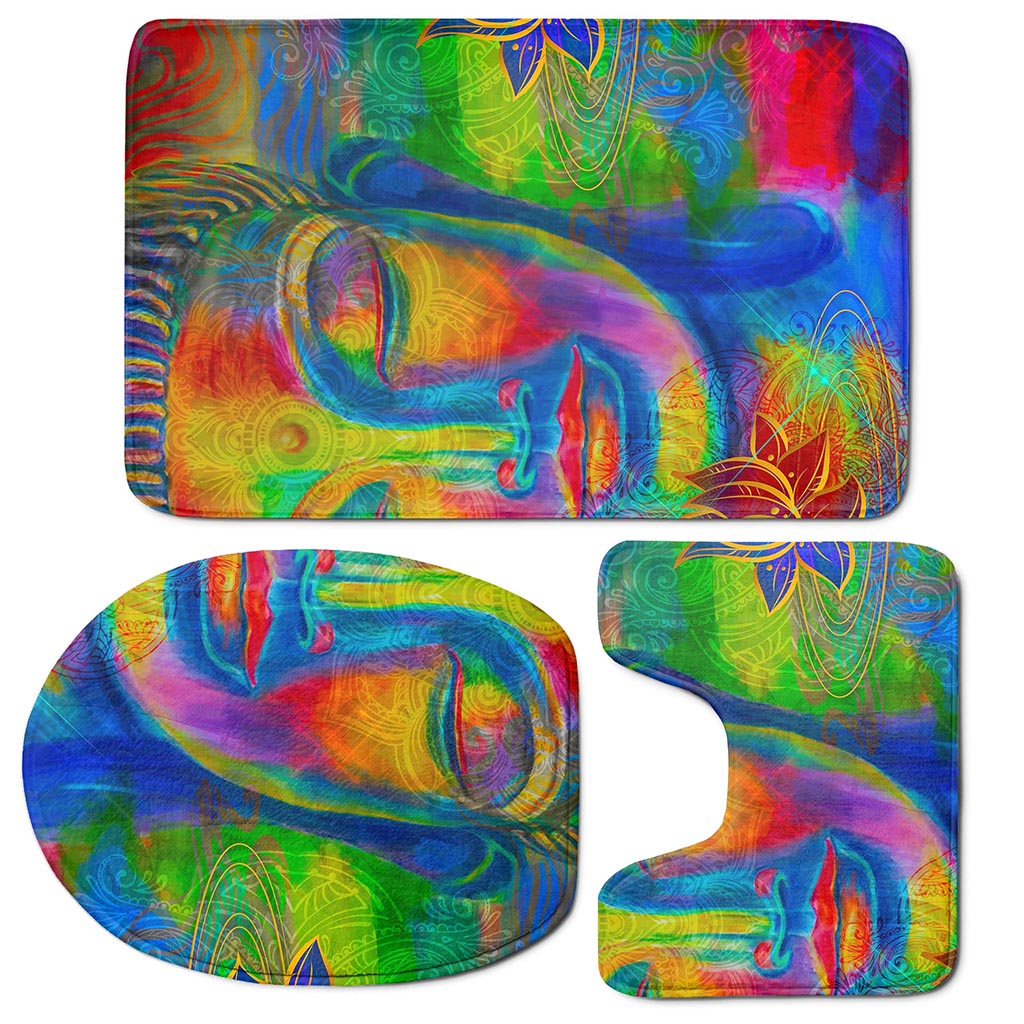 Colorful Buddha Print 3 Piece Bath Mat Set