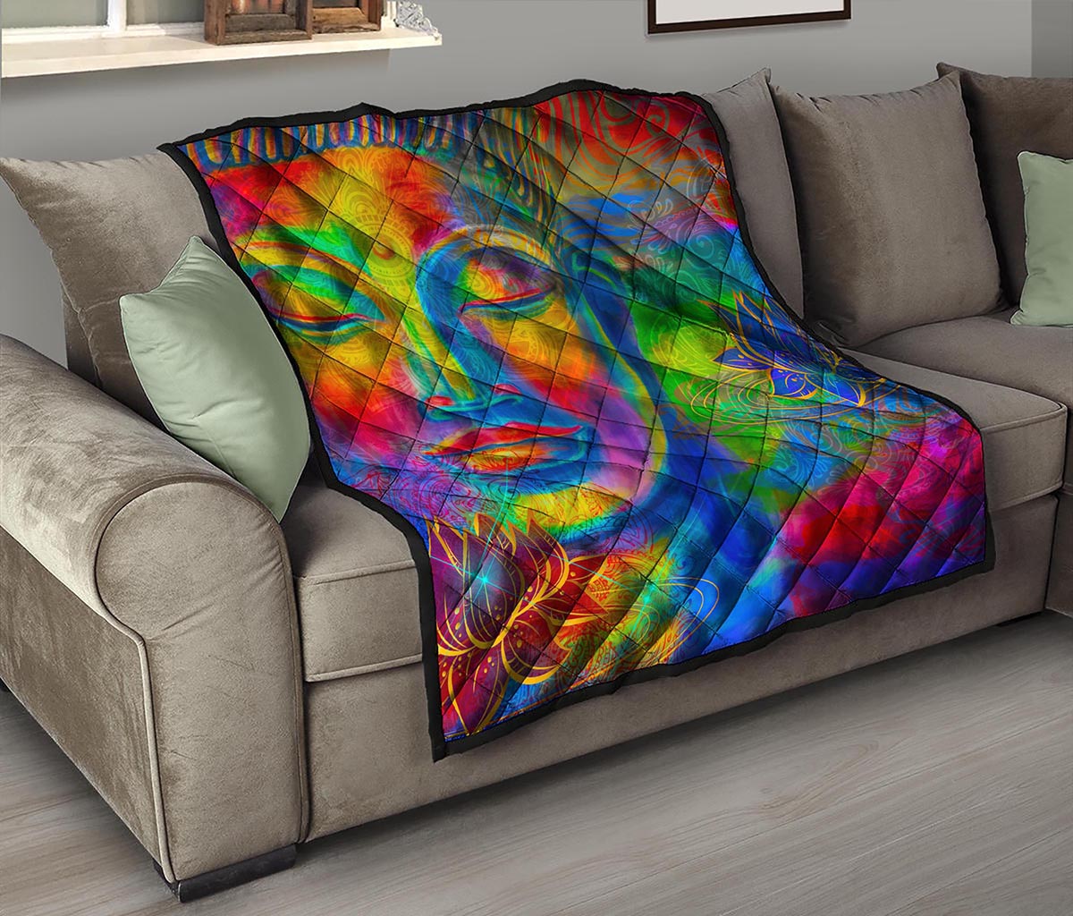 Colorful Buddha Print Quilt