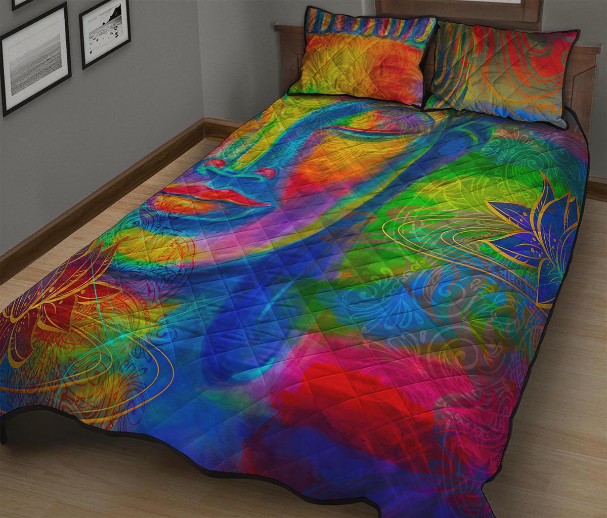 Colorful Buddha Print Quilt Bed Set