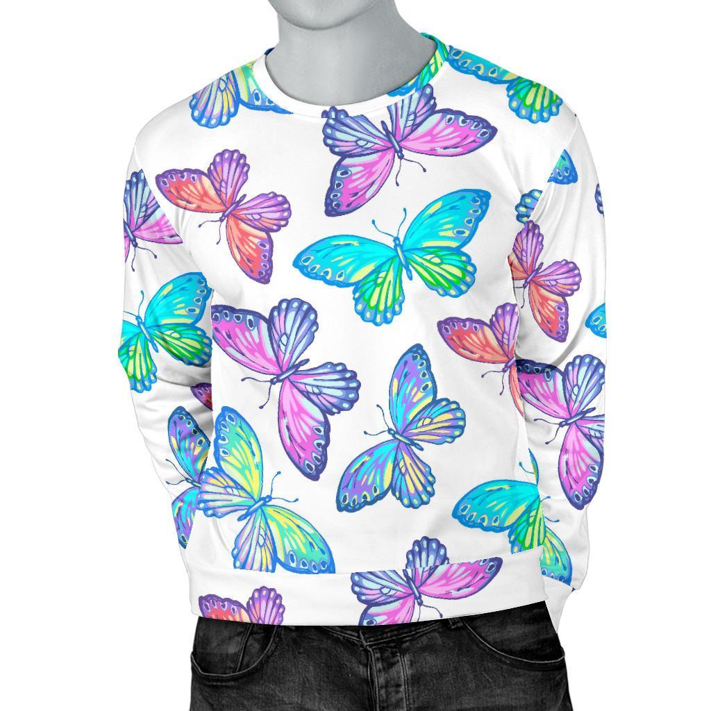 Colorful Butterfly Pattern Print Men's Crewneck Sweatshirt GearFrost