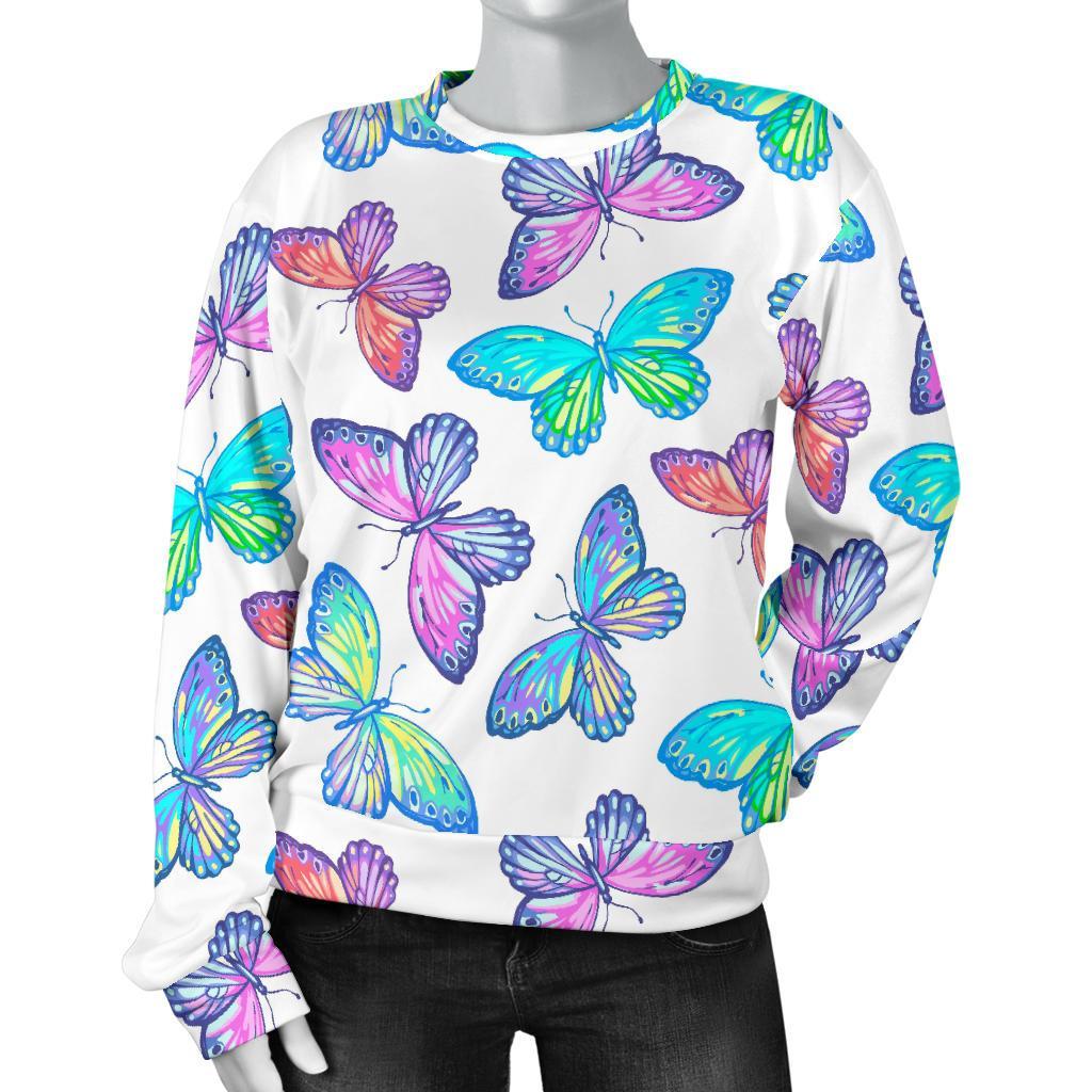 Colorful Butterfly Pattern Print Women's Crewneck Sweatshirt GearFrost
