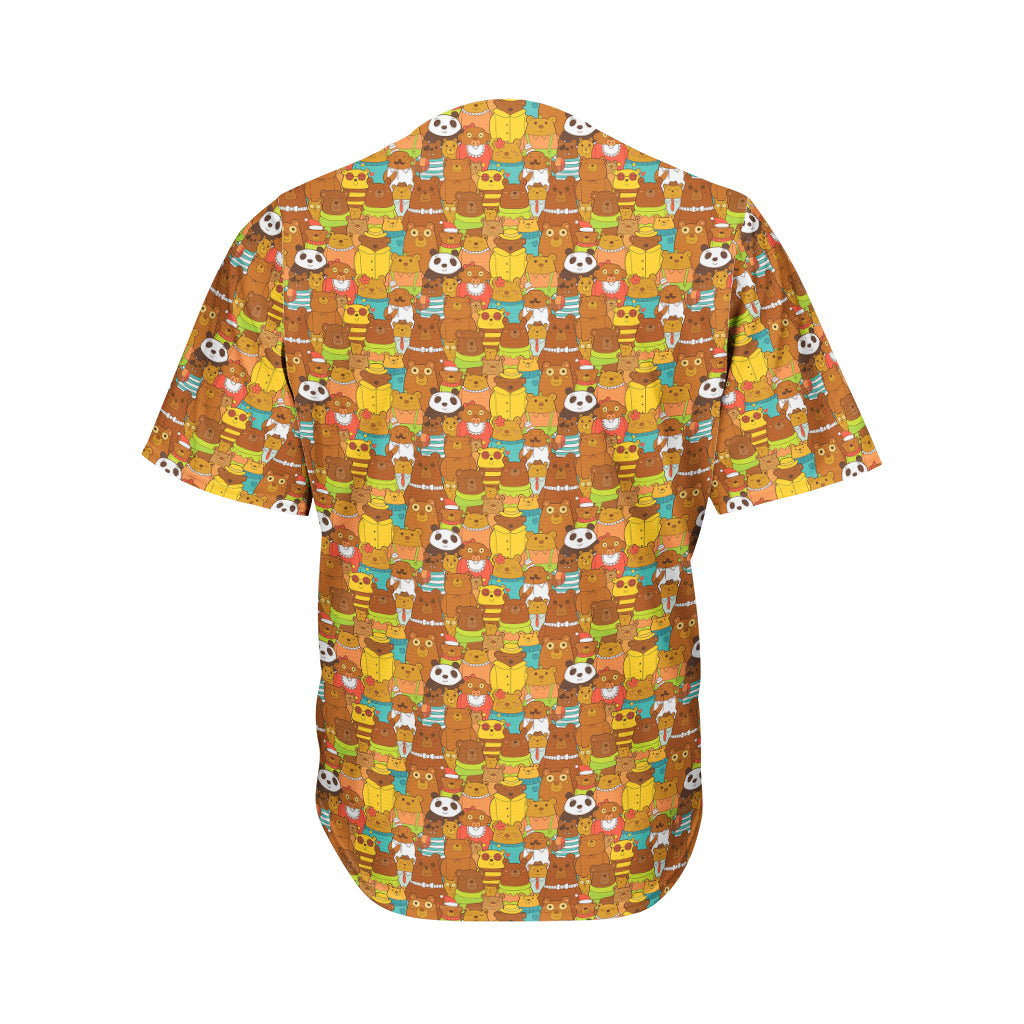 Colorful Cartoon Baby Bear Pattern Print Men's Baseball Jersey