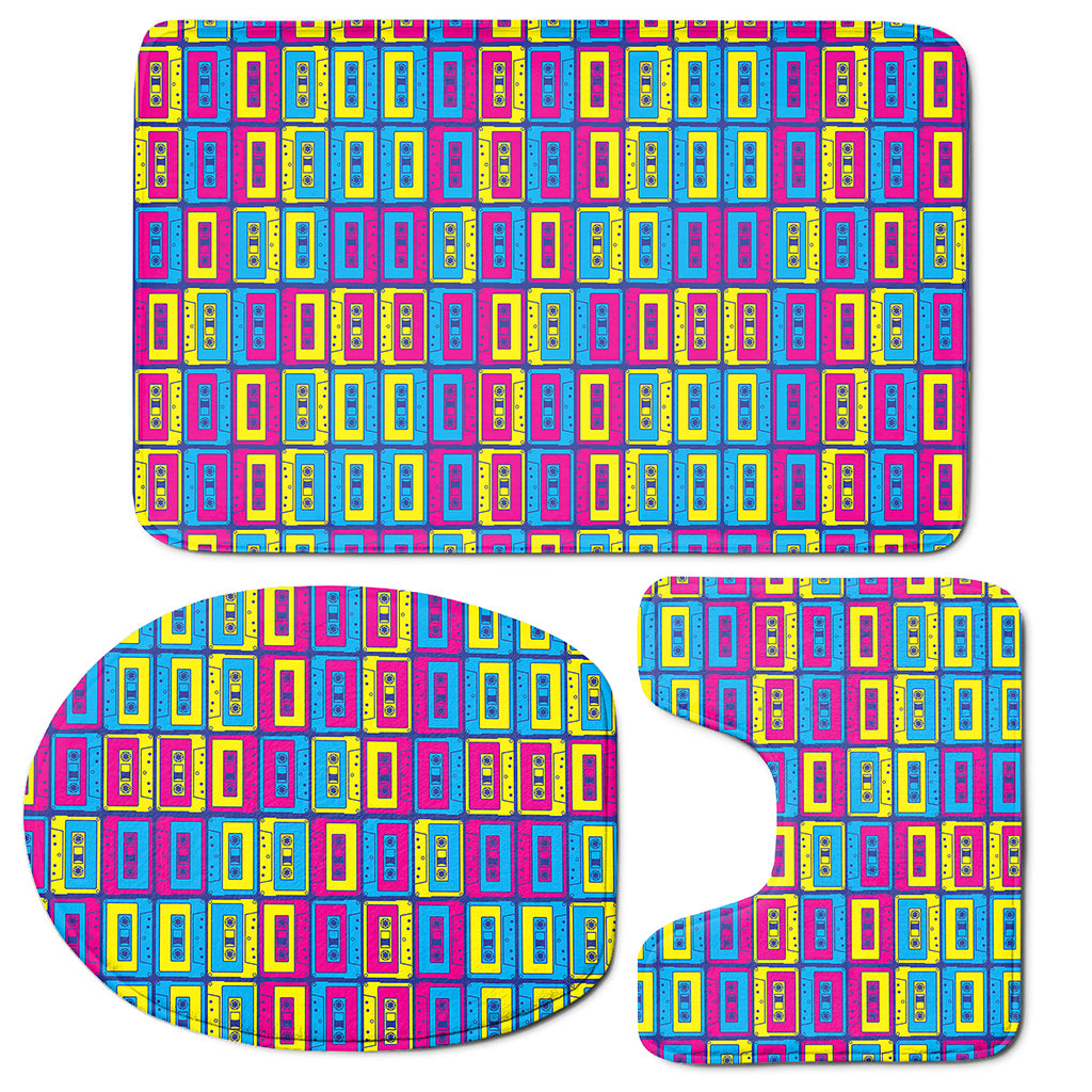 Colorful Cassette Tape Print 3 Piece Bath Mat Set