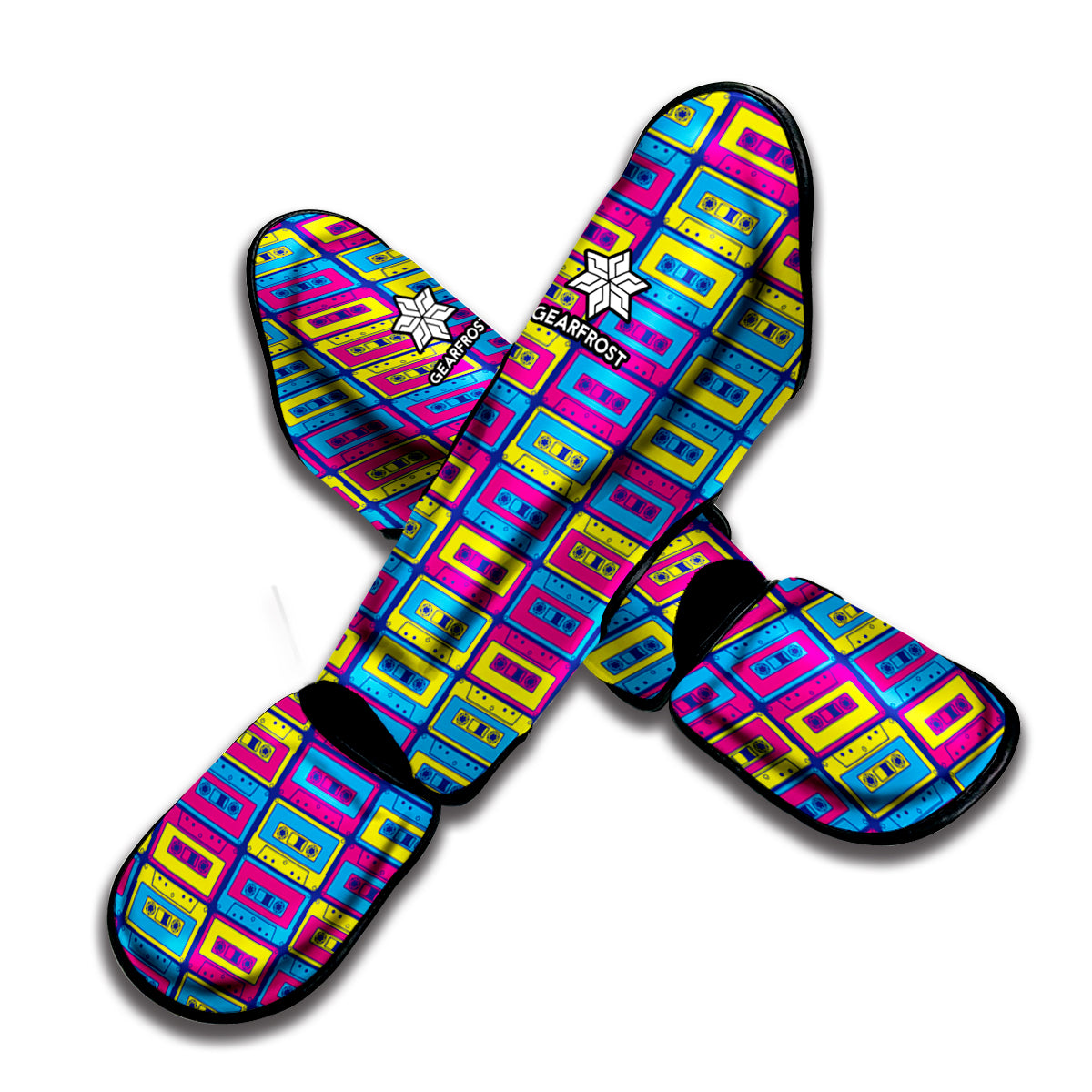 Colorful Cassette Tape Print Muay Thai Shin Guard