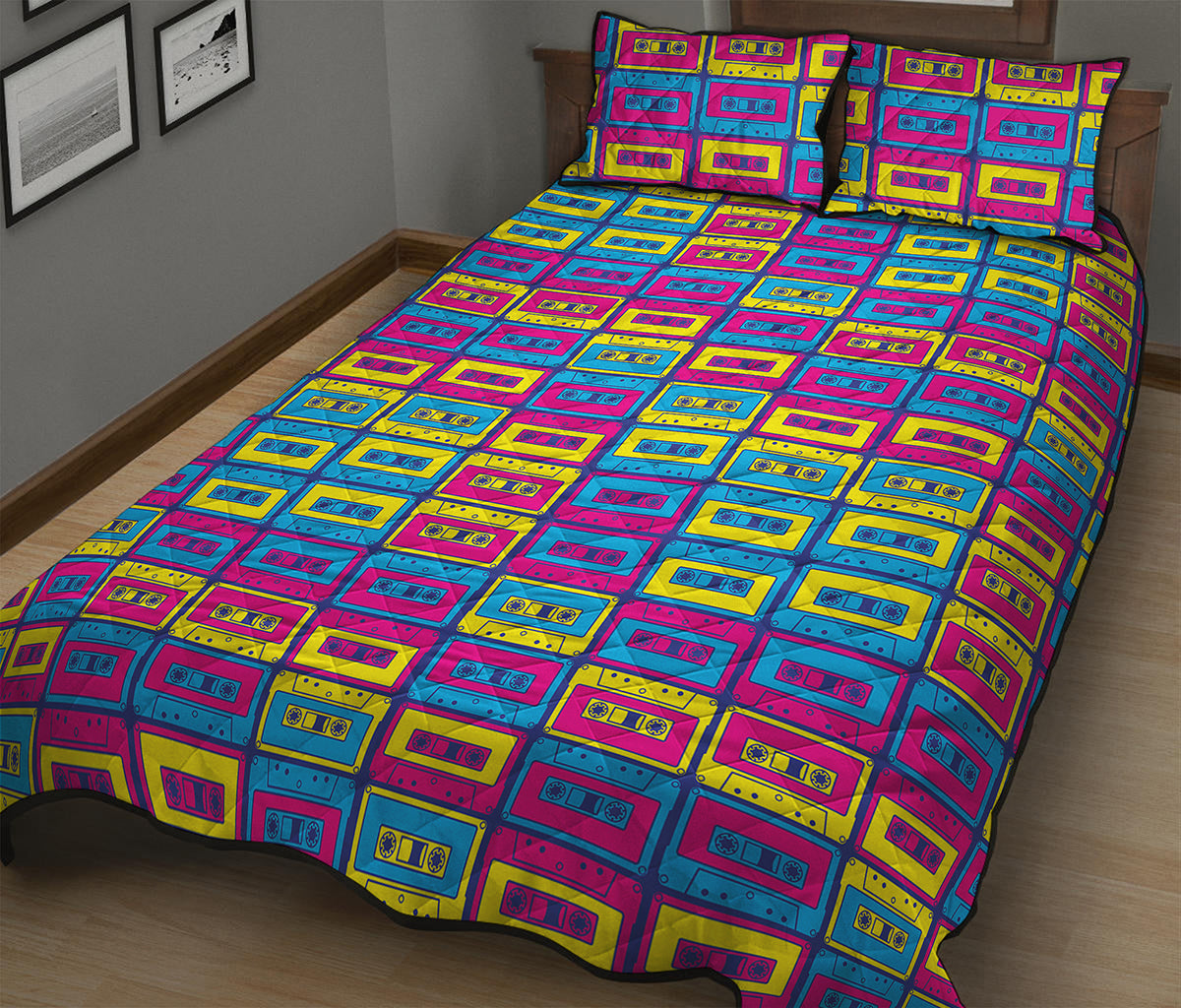 Colorful Cassette Tape Print Quilt Bed Set