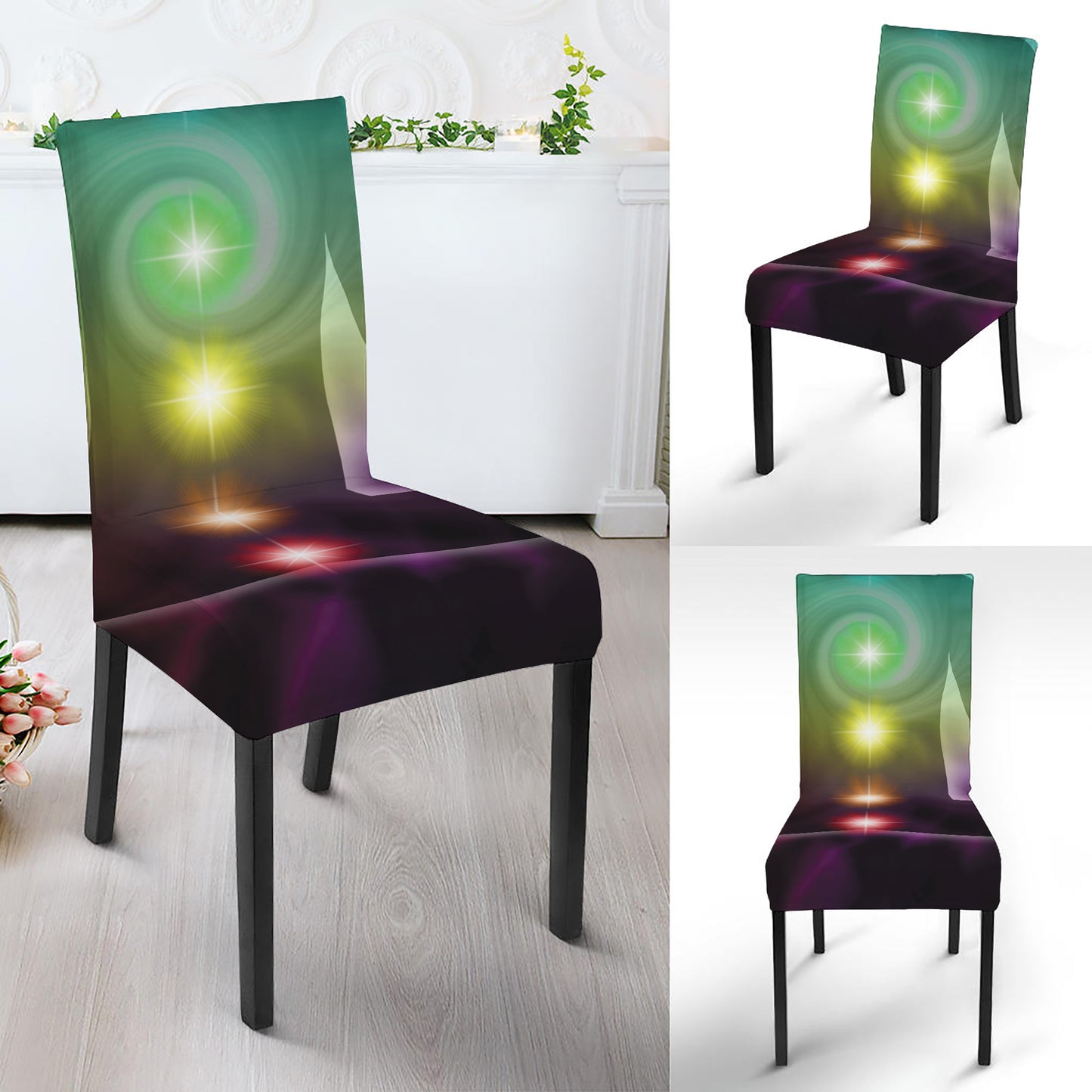 Colorful Chakras Aura Print Dining Chair Slipcover