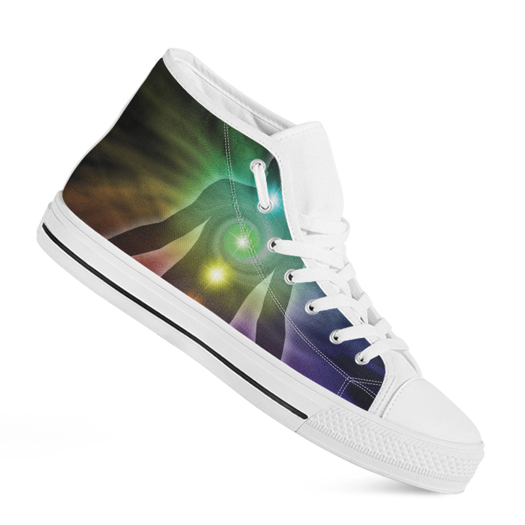 Colorful Chakras Aura Print White High Top Shoes