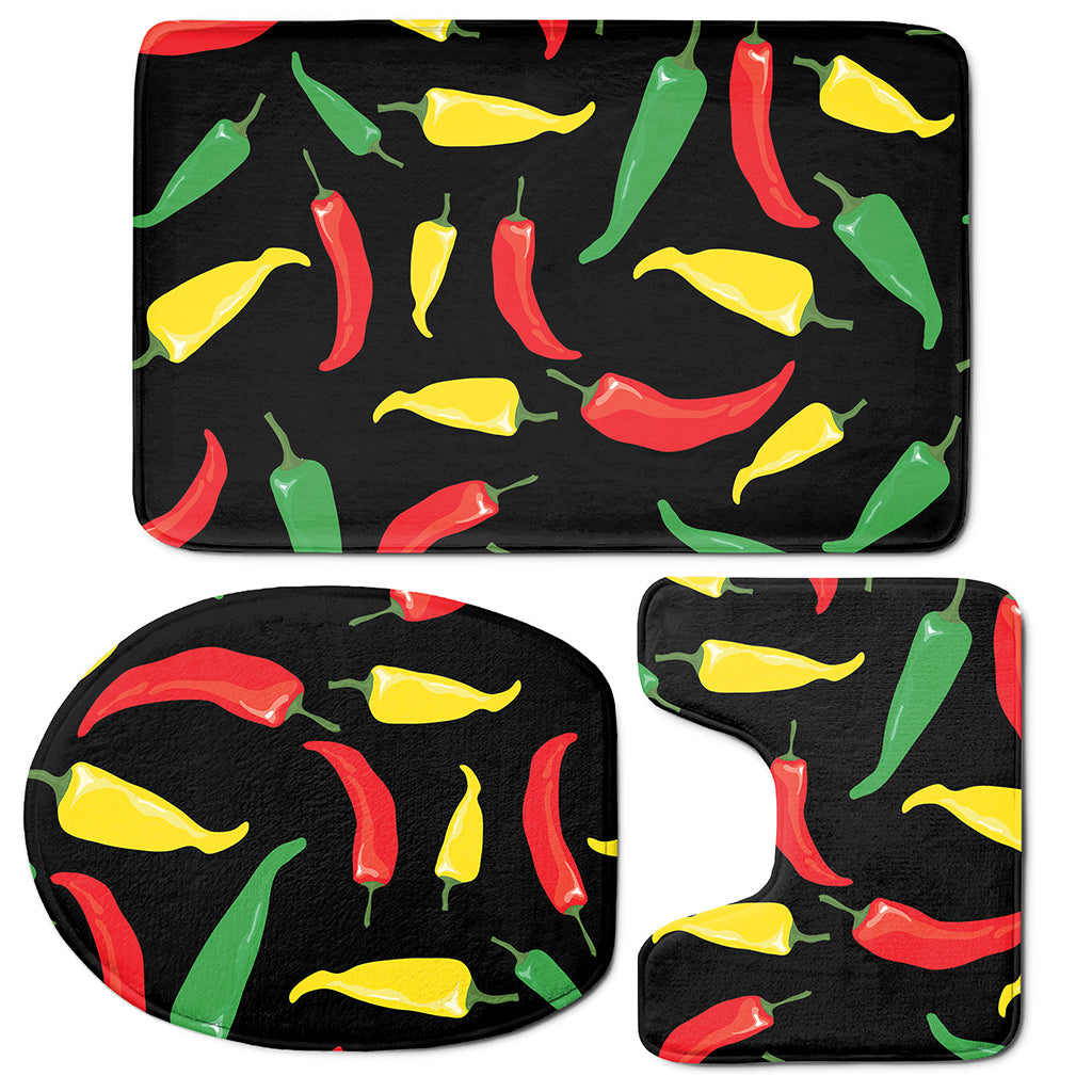Colorful Chili Peppers Pattern Print 3 Piece Bath Mat Set