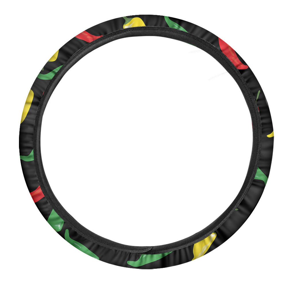 Colorful Chili Peppers Pattern Print Car Steering Wheel Cover
