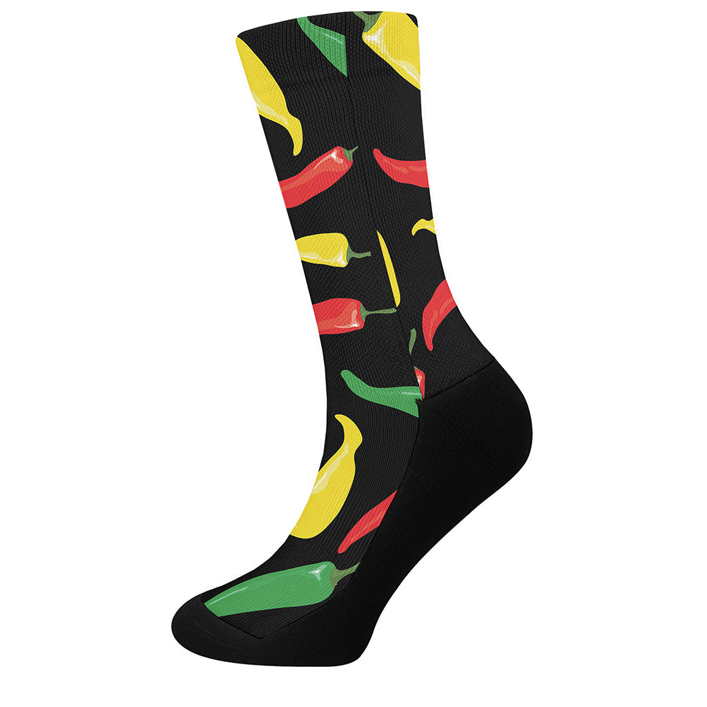 Colorful Chili Peppers Pattern Print Crew Socks