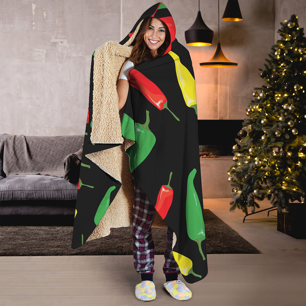 Colorful Chili Peppers Pattern Print Hooded Blanket