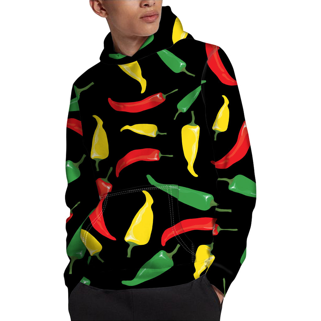 Colorful Chili Peppers Pattern Print Pullover Hoodie