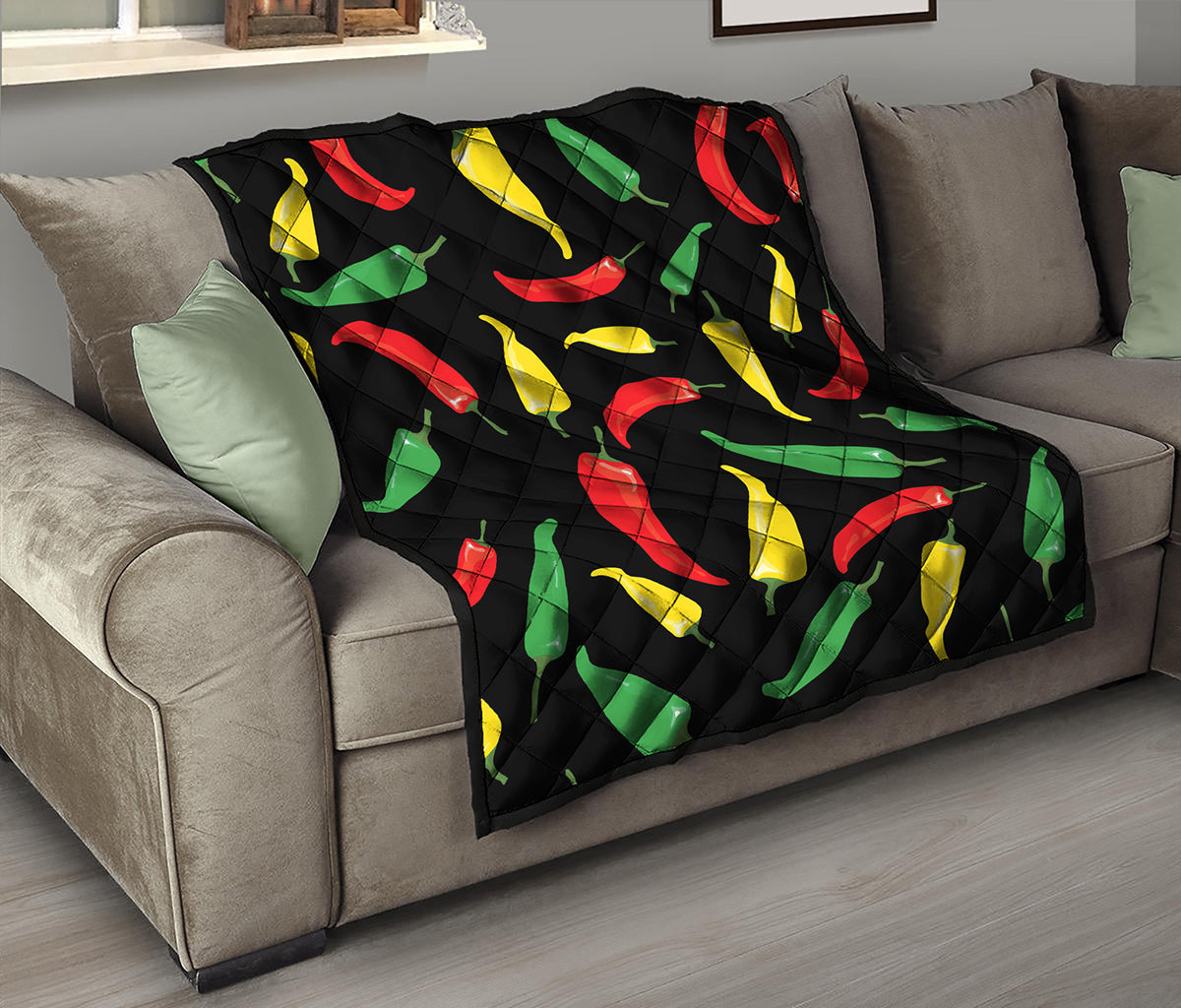 Colorful Chili Peppers Pattern Print Quilt