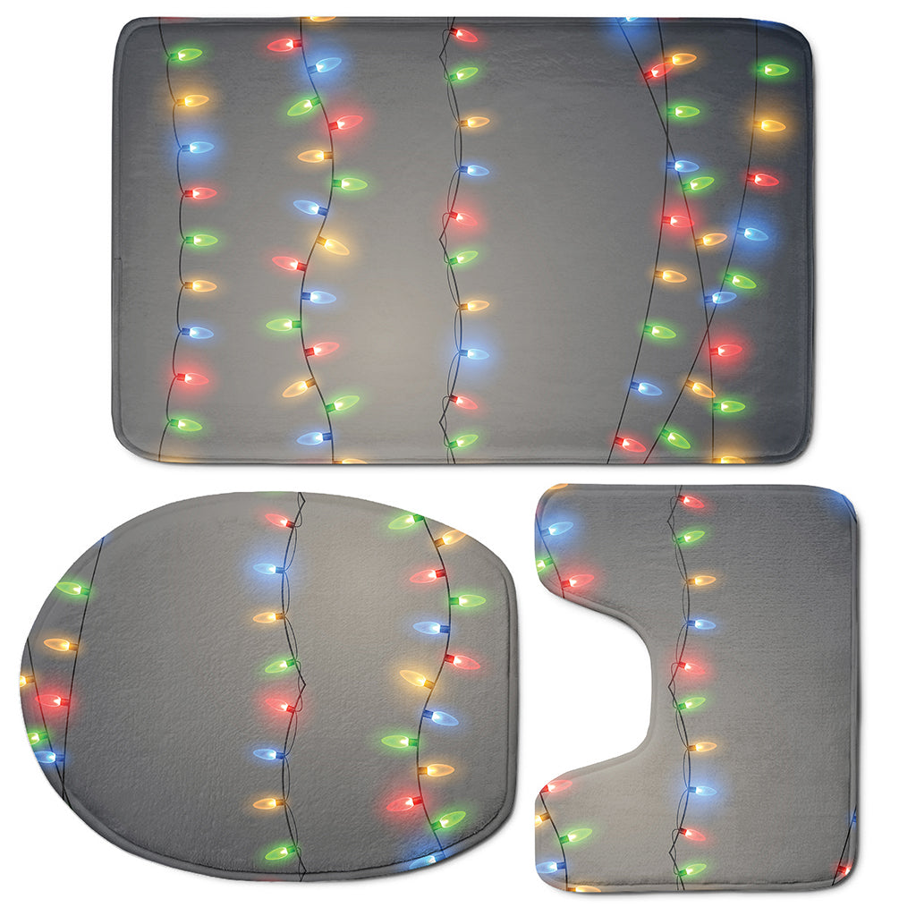 Colorful Christmas String Lights Print 3 Piece Bath Mat Set