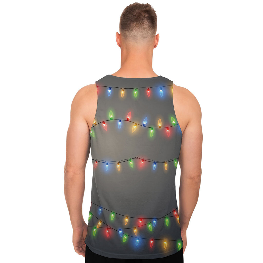 Colorful Christmas String Lights Print Men's Tank Top