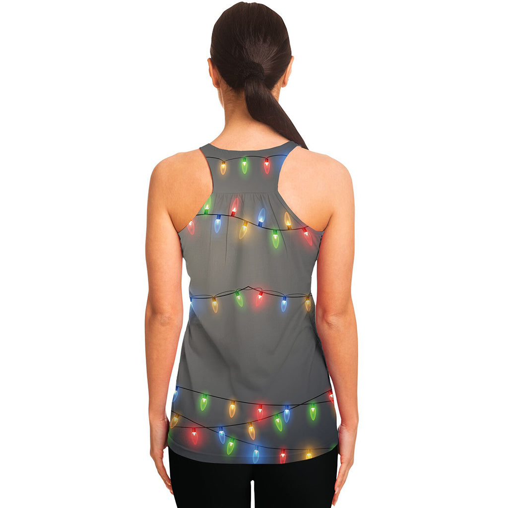 Colorful Christmas String Lights Print Women's Racerback Tank Top