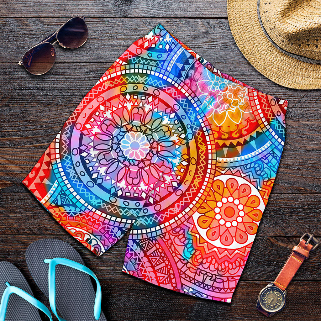 Colorful Circle Mandala Print Men's Shorts