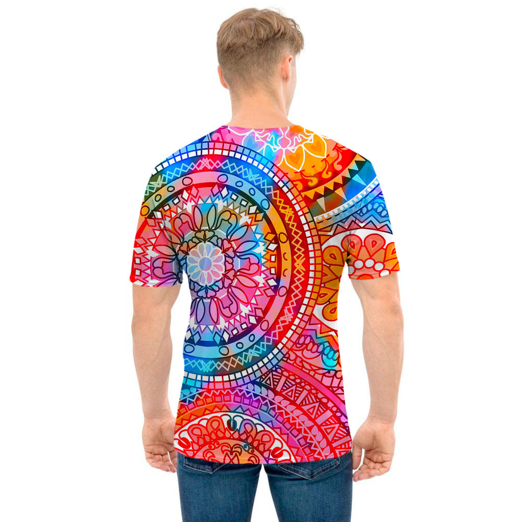 Colorful Circle Mandala Print Men's T-Shirt