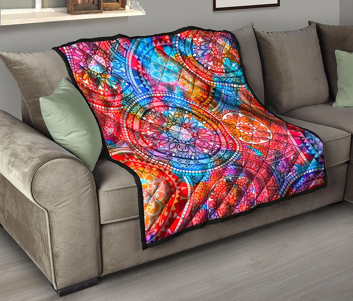 Colorful Circle Mandala Print Quilt