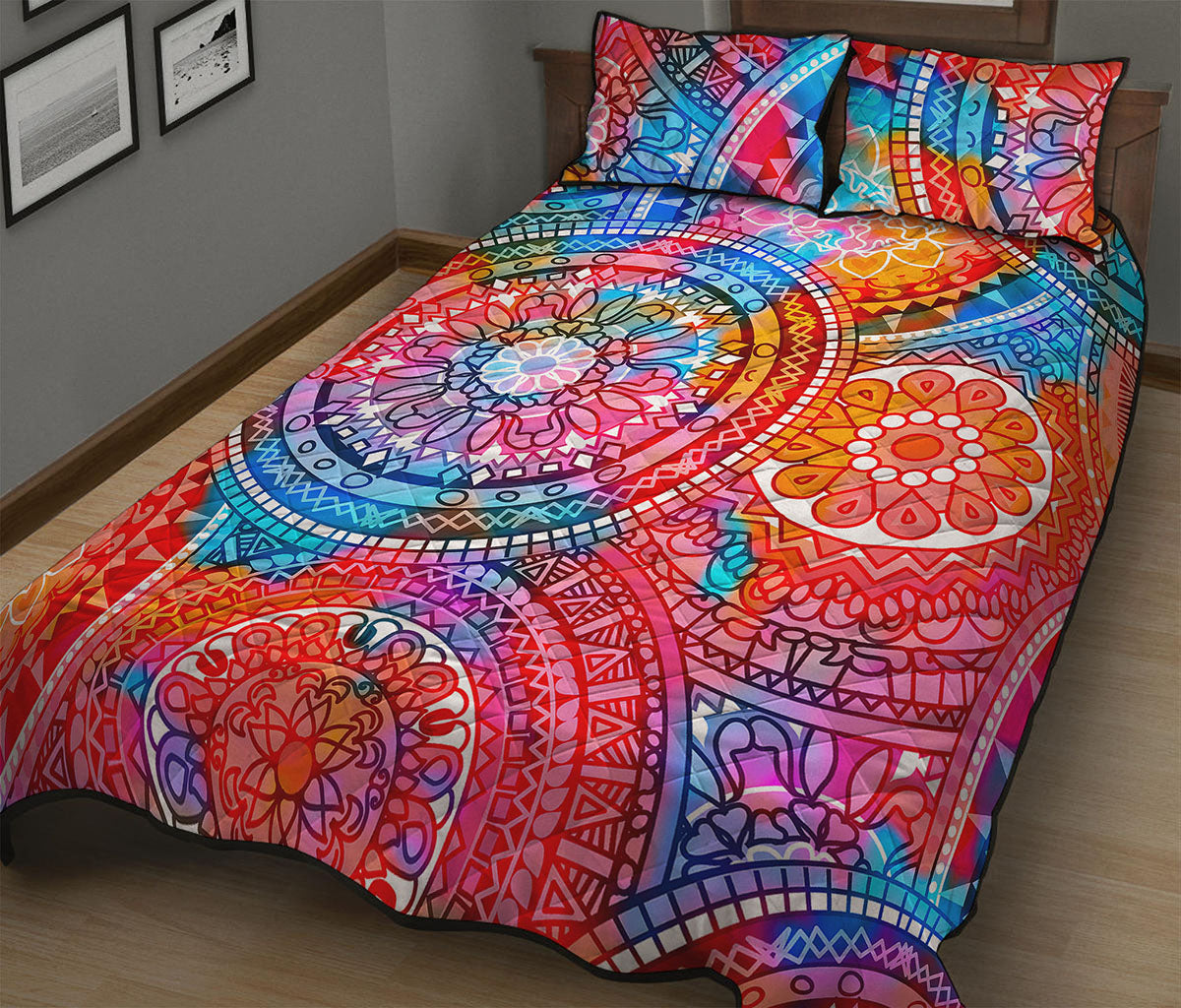 Colorful Circle Mandala Print Quilt Bed Set