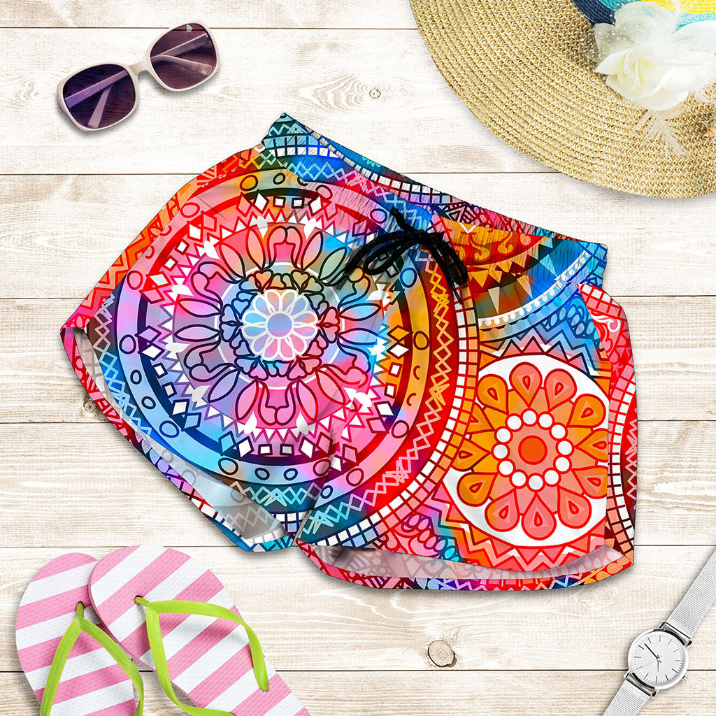 Colorful Circle Mandala Print Women's Shorts