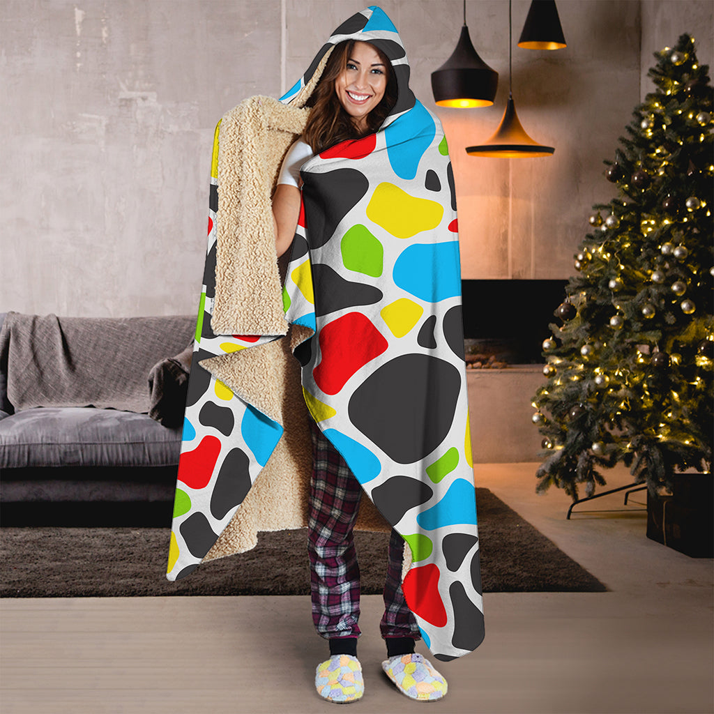 Colorful Cow Print Hooded Blanket