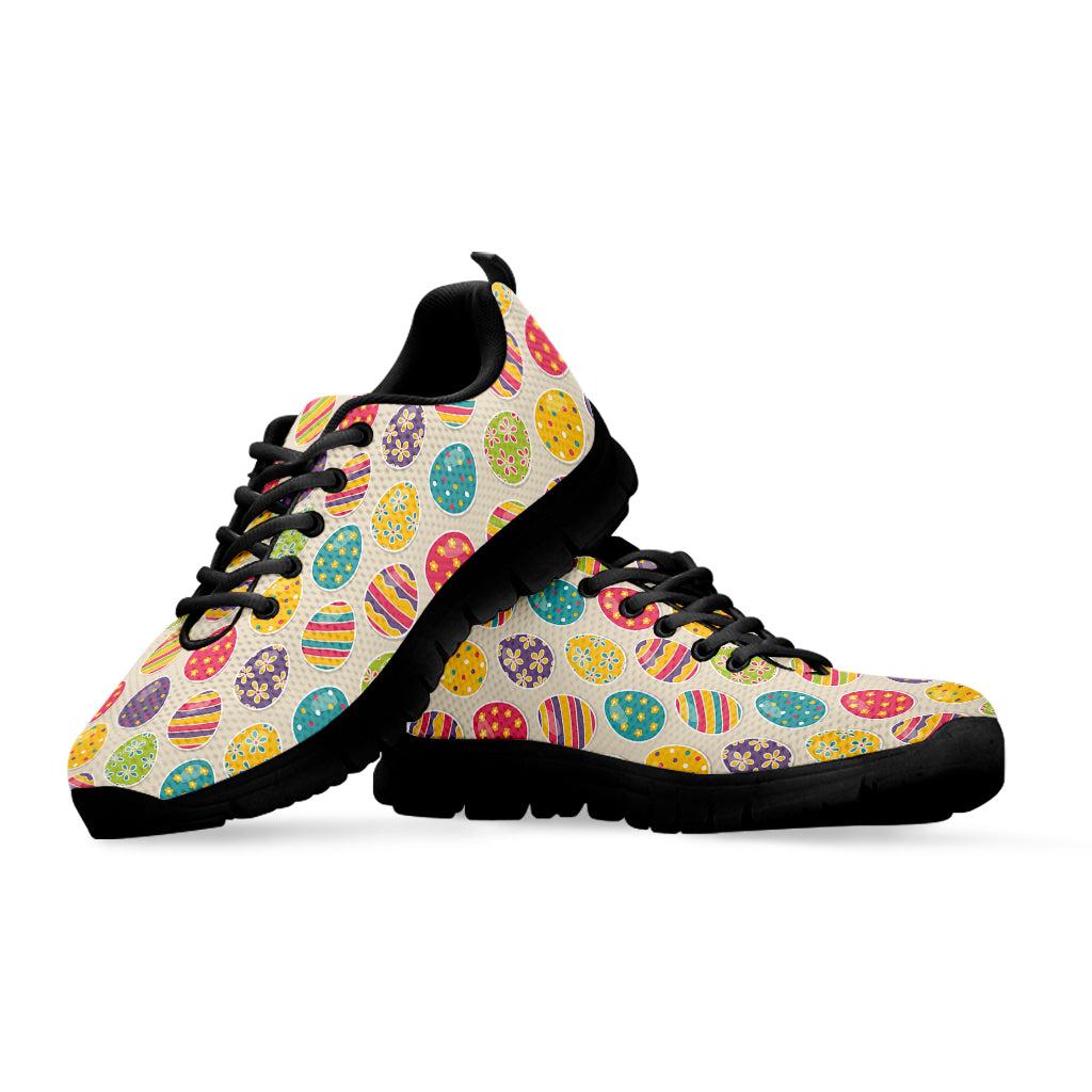 Colorful Cute Easter Eggs Pattern Print Black Sneakers