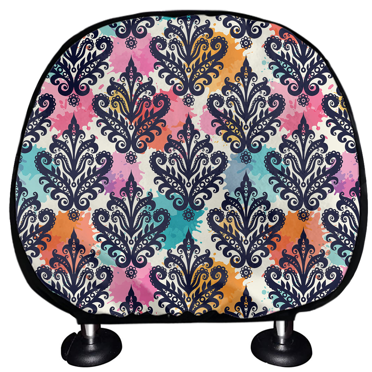 Colorful Damask Pattern Print Car Headrest Covers