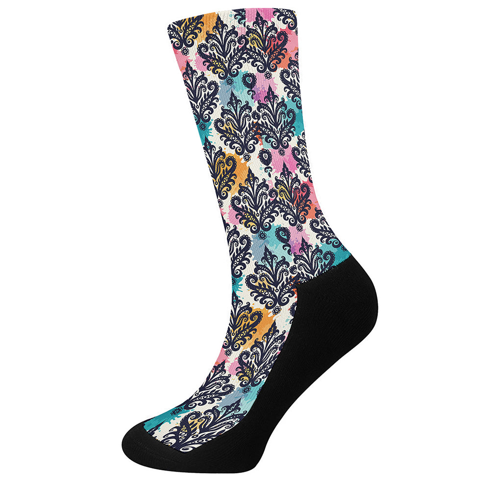 Colorful Damask Pattern Print Crew Socks