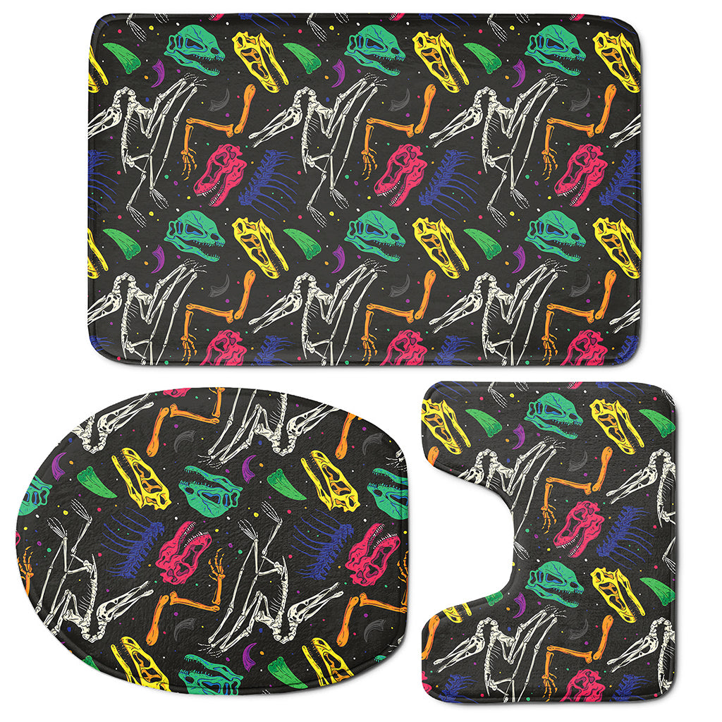 Colorful Dinosaur Fossil Pattern Print 3 Piece Bath Mat Set
