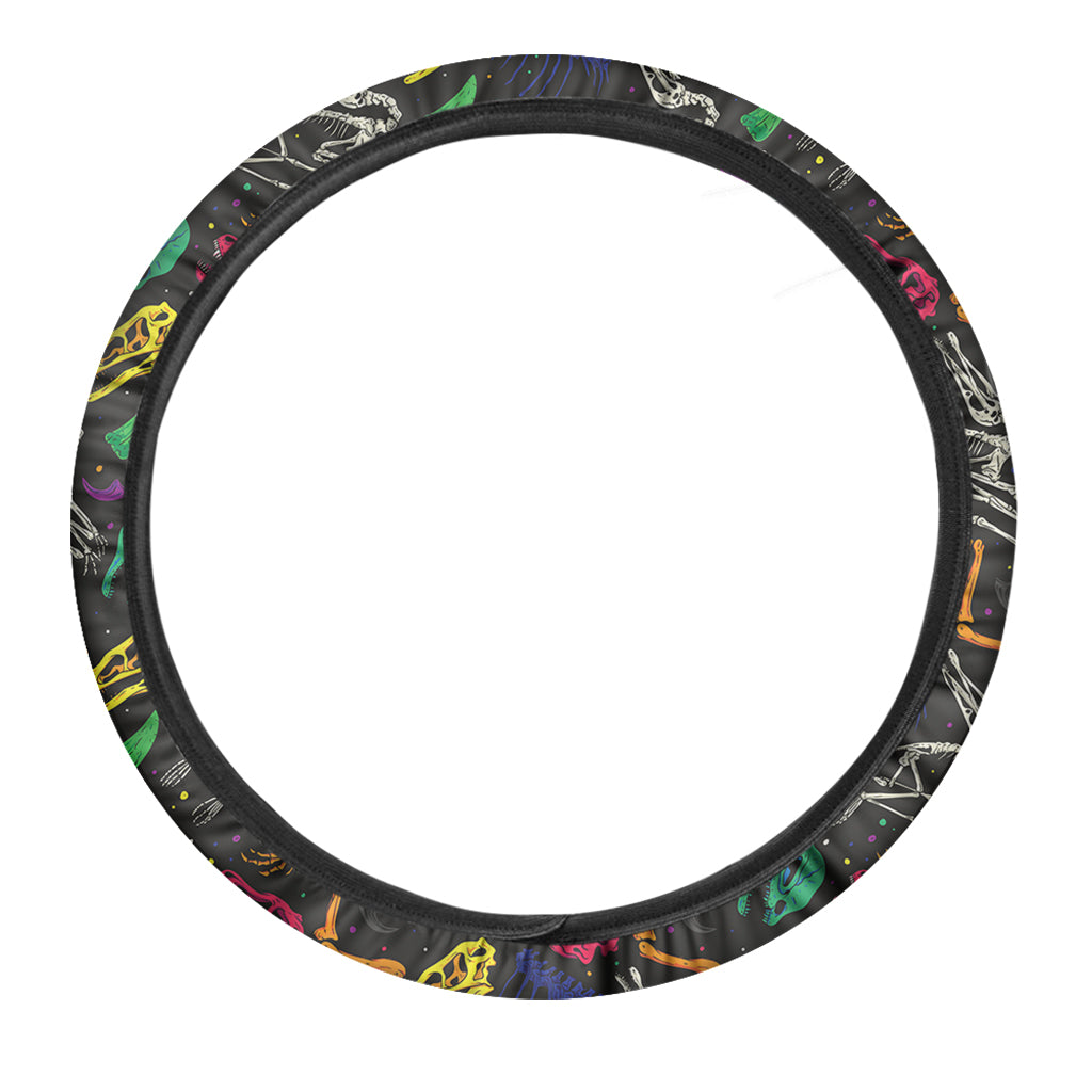 Colorful Dinosaur Fossil Pattern Print Car Steering Wheel Cover
