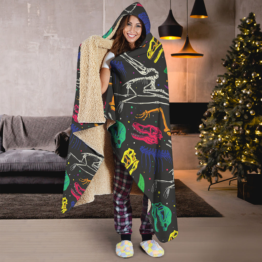 Colorful Dinosaur Fossil Pattern Print Hooded Blanket