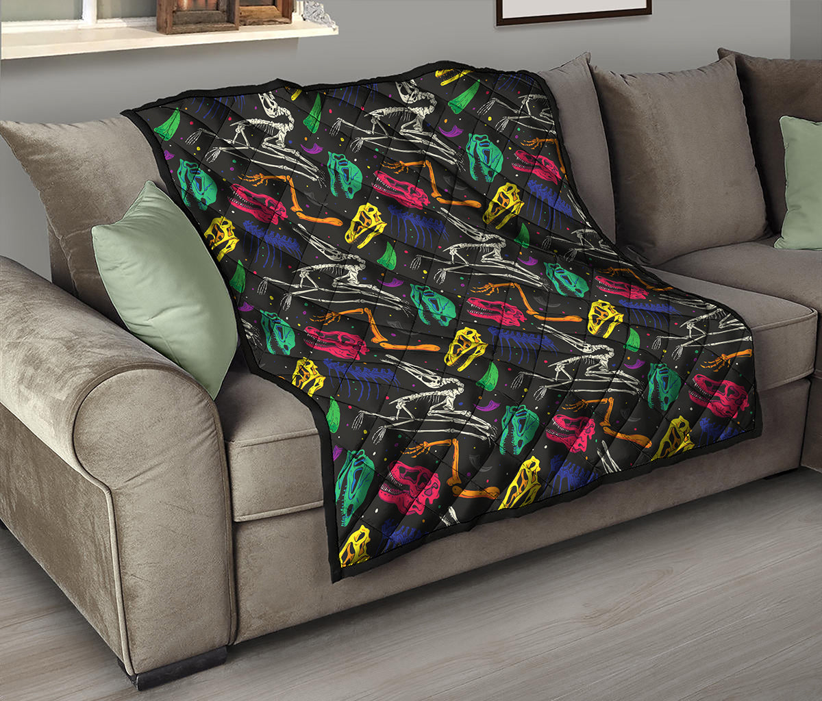 Colorful Dinosaur Fossil Pattern Print Quilt