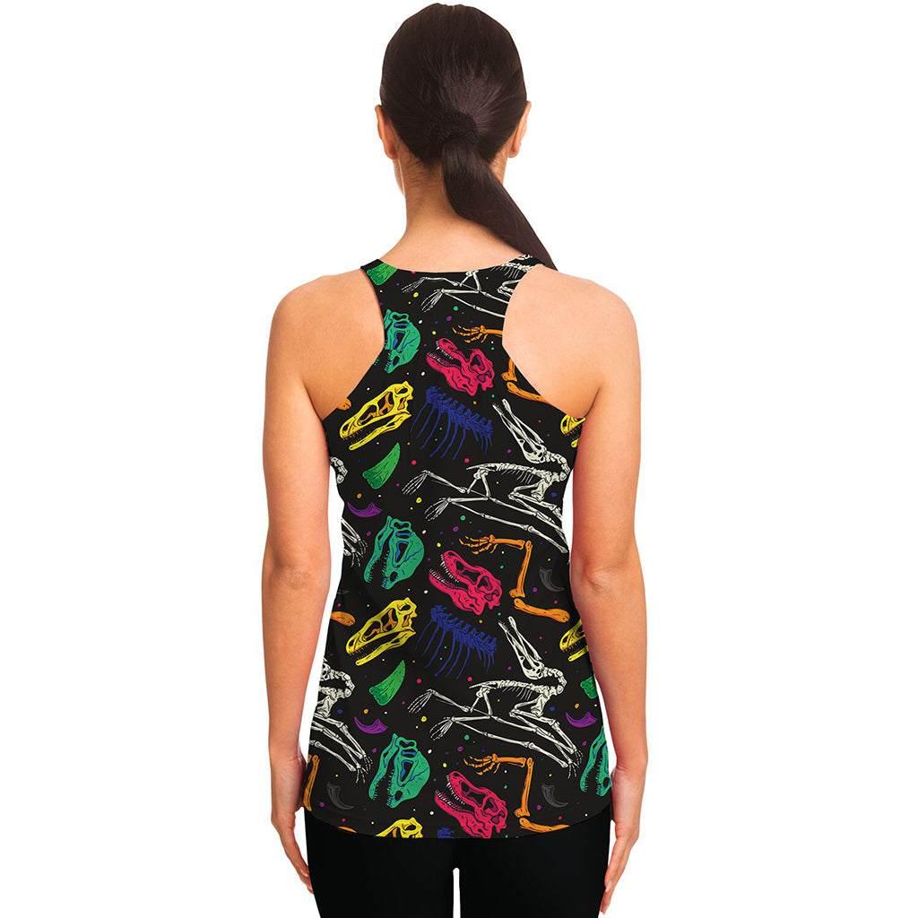 Colorful Dinosaur Fossil Pattern Print Women's Racerback Tank Top