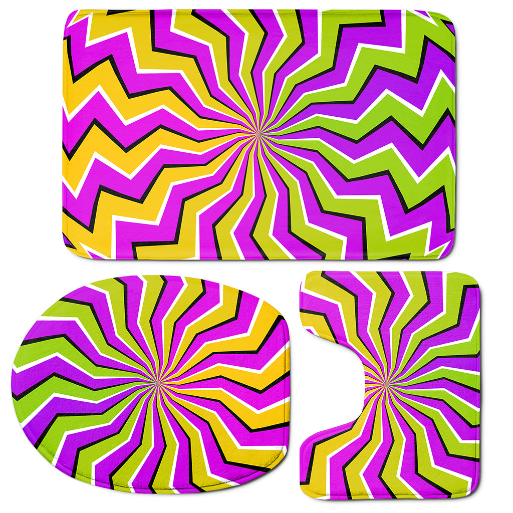 Colorful Dizzy Moving Optical Illusion 3 Piece Bath Mat Set