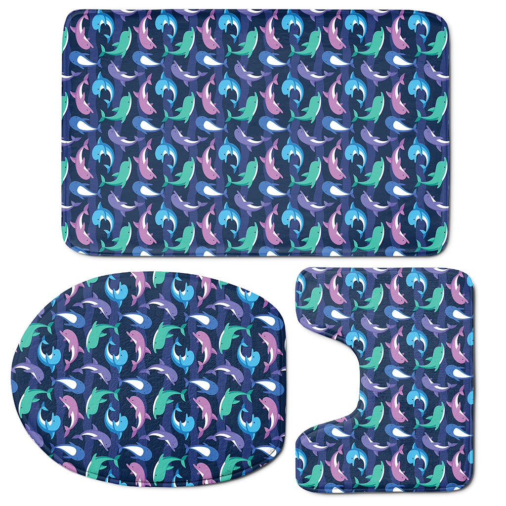Colorful Dolphin Pattern Print 3 Piece Bath Mat Set