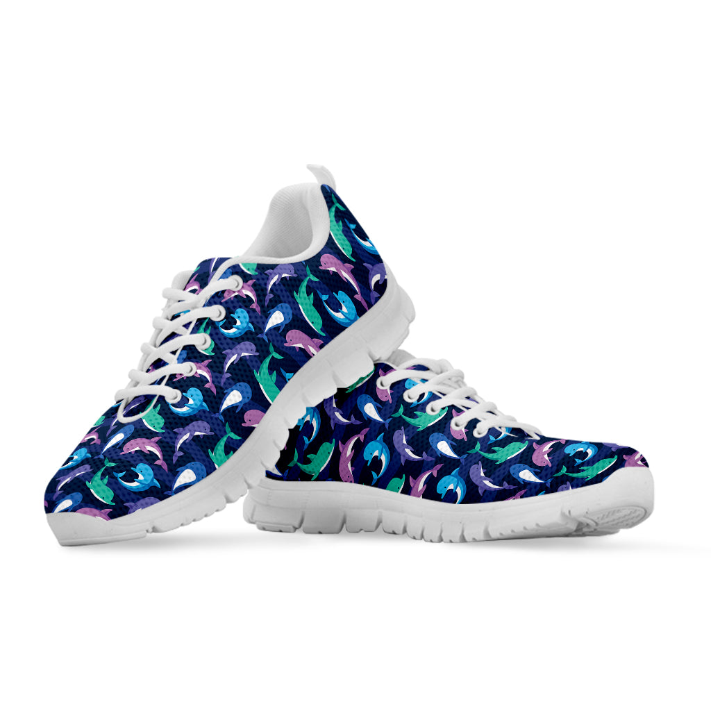 Colorful Dolphin Pattern Print White Sneakers