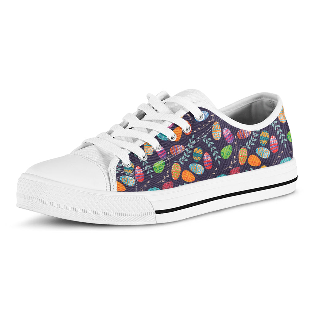 Colorful Easter Eggs Pattern Print White Low Top Shoes