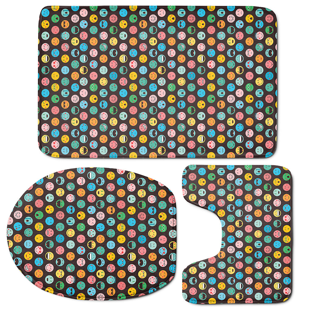 Colorful Emoji Faces Pattern Print 3 Piece Bath Mat Set