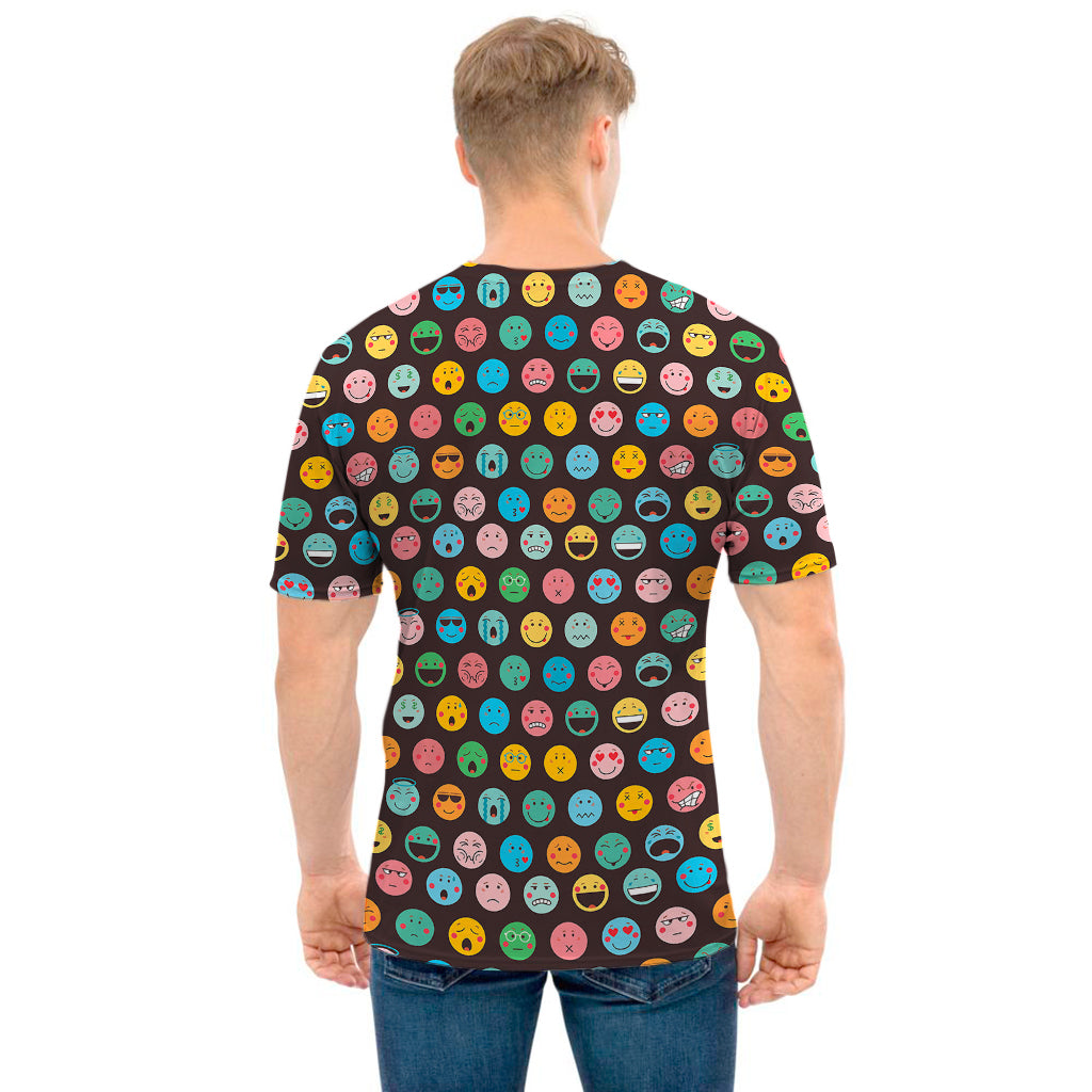 Colorful Emoji Faces Pattern Print Men's T-Shirt
