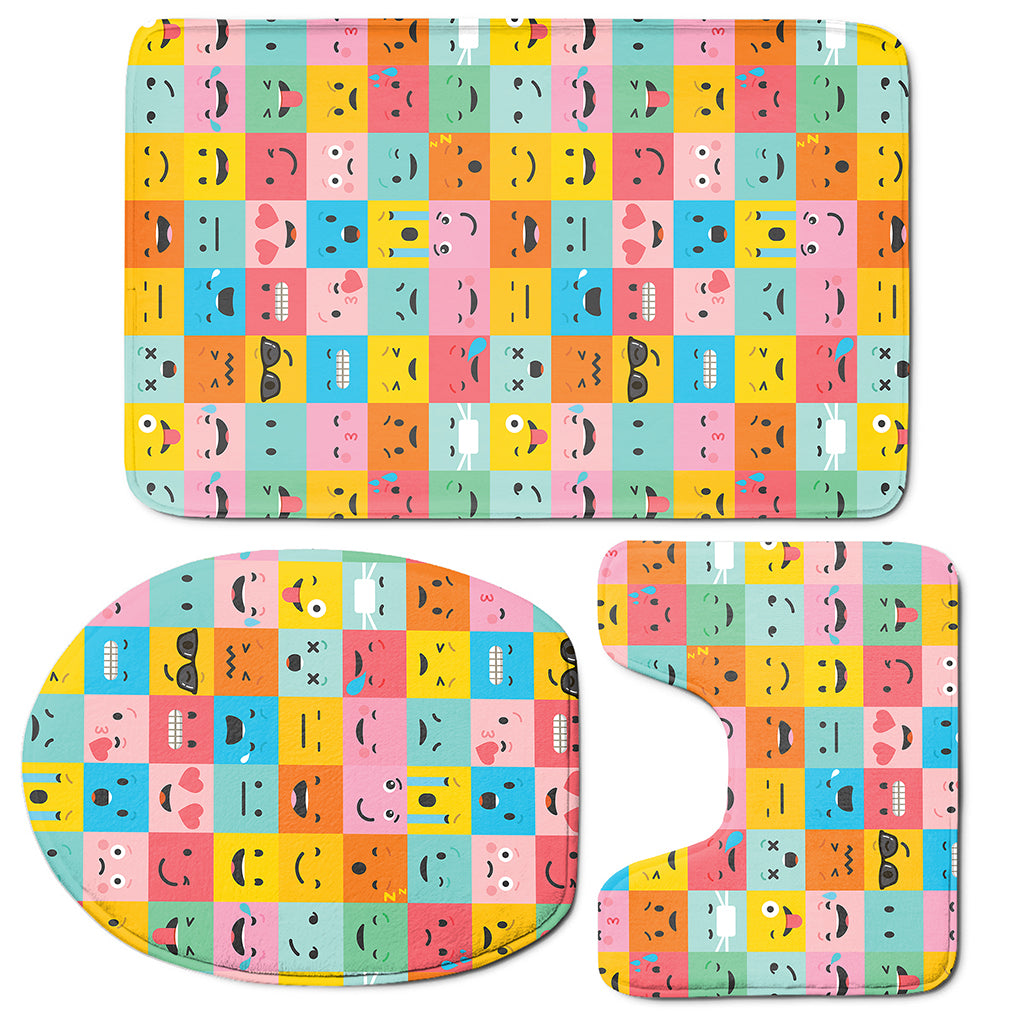 Colorful Emoji Pattern Print 3 Piece Bath Mat Set
