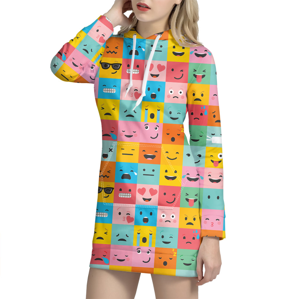 Colorful Emoji Pattern Print Hoodie Dress