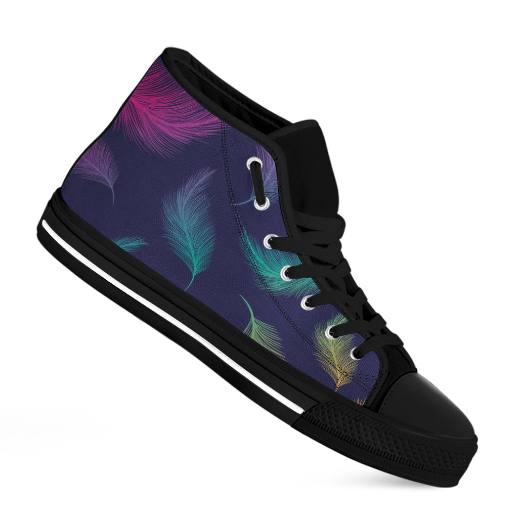 Colorful Feather Pattern Print Black High Top Shoes