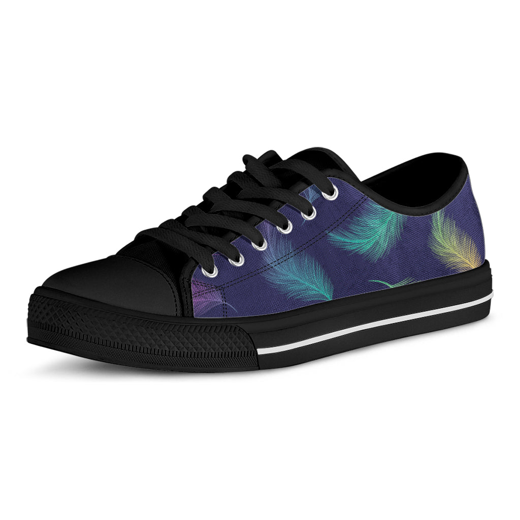 Colorful Feather Pattern Print Black Low Top Shoes