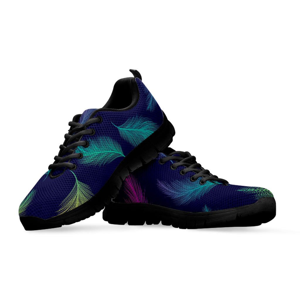Colorful Feather Pattern Print Black Sneakers