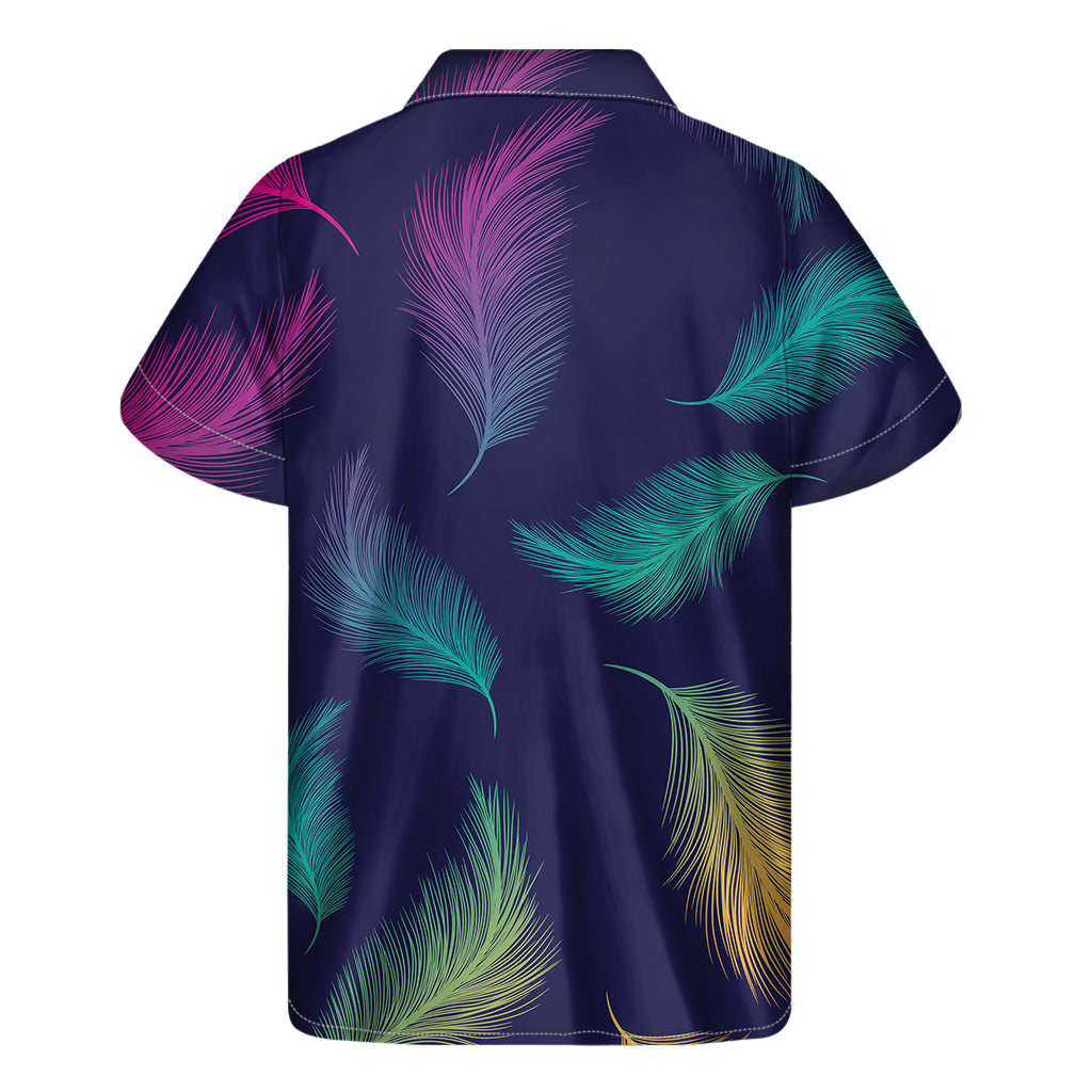Colorful Feather Pattern Print Men's Short Sleeve Shirt