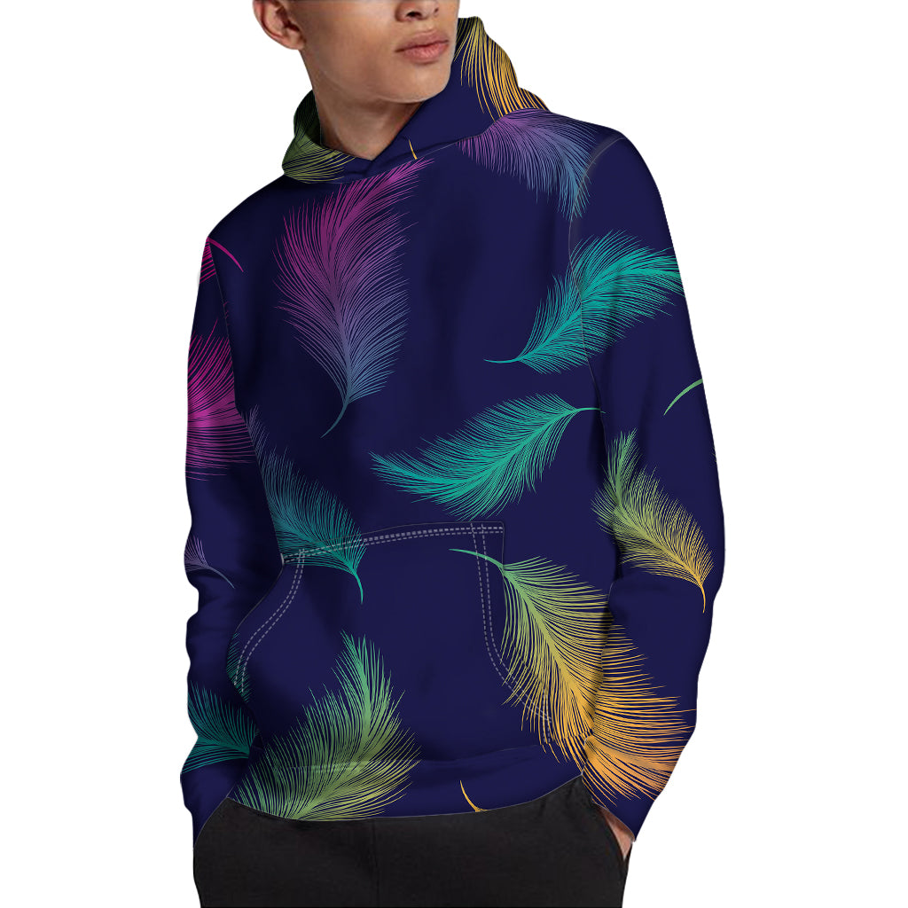 Colorful Feather Pattern Print Pullover Hoodie