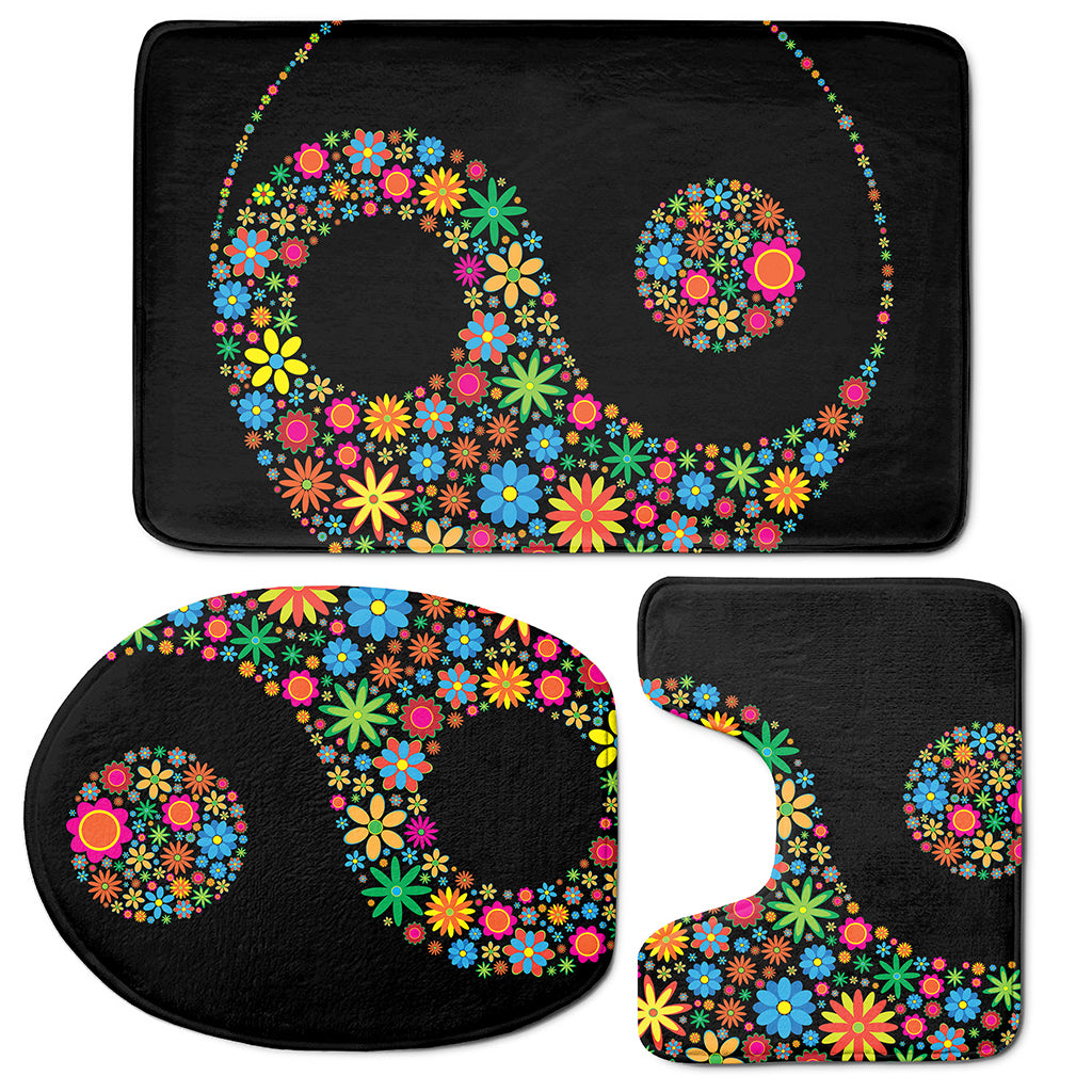 Colorful Flowers Yin Yang Print 3 Piece Bath Mat Set